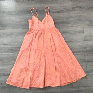 Rebecca Taylor Coral Print Cotton/Silk Spaghetti Strap Orange Sun Dress Size 4